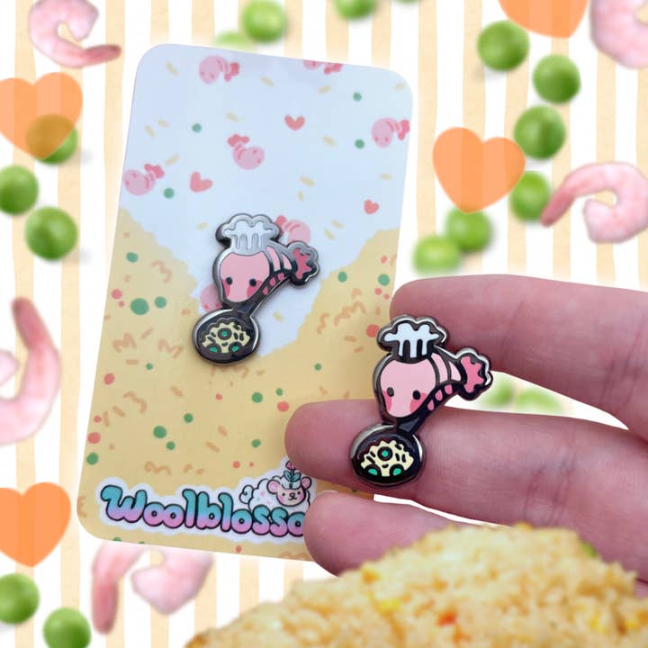 Shrimp Fried Rice ~ Mini Enamel Pin for wholesale by Woolblossom