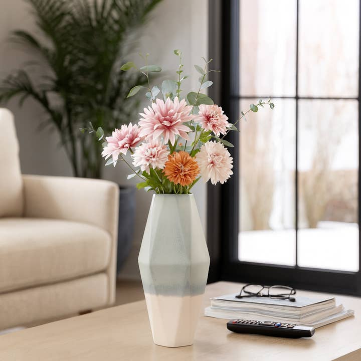 Vaso Decorativo - Cerâmica Azul com Três Tons Facetados, 18 pol. por atacado de Elevarre