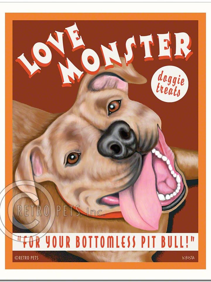 T-102 8x10 Print, Pitbull Terrier „Love Monster, rood/bruin” voor wholesale door Retro Pets