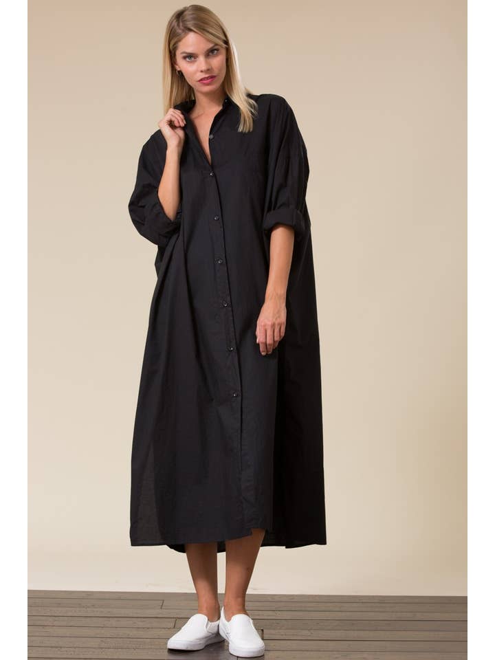 Bloidy - Venta al por mayor Vestido - Mujer - Vestido midi camisero extragrande de algodón blanco - ID300177