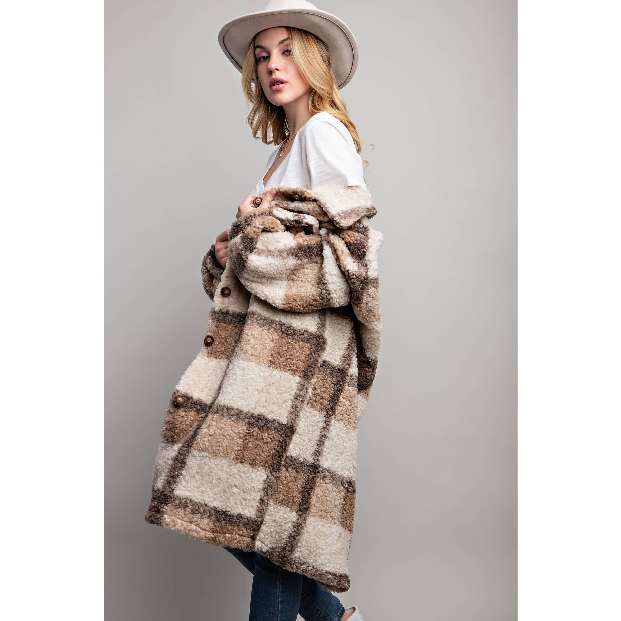 Sweet Generis – Engroshandel Jakke - Dame – PLAID TEDDY OVERSIZE JAKKE33