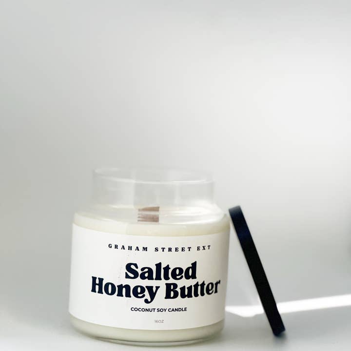 Salted Honey Butter 16oz Apothecary Candle – Wood Wick for wholesale by Graham Street Ext.