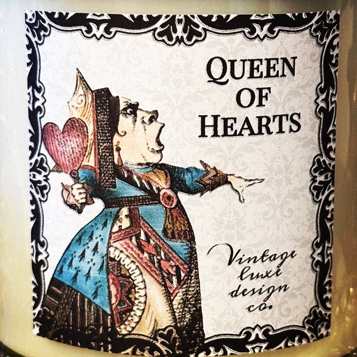 Vintage Luxe Design Co. - Wholesale Jar/Filled Candle - Queen of Hearts Alice Wonderland 10 Oz Soy Wax Candle4