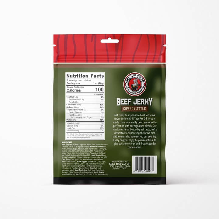 Grill Your Ass Off - Spices, Rubs, Seasonings, Sauces, Jerky - Wholesale Jerky - Cowboy Style Beef Jerky - Smokey, Juicy, Grilled, Beef, Food