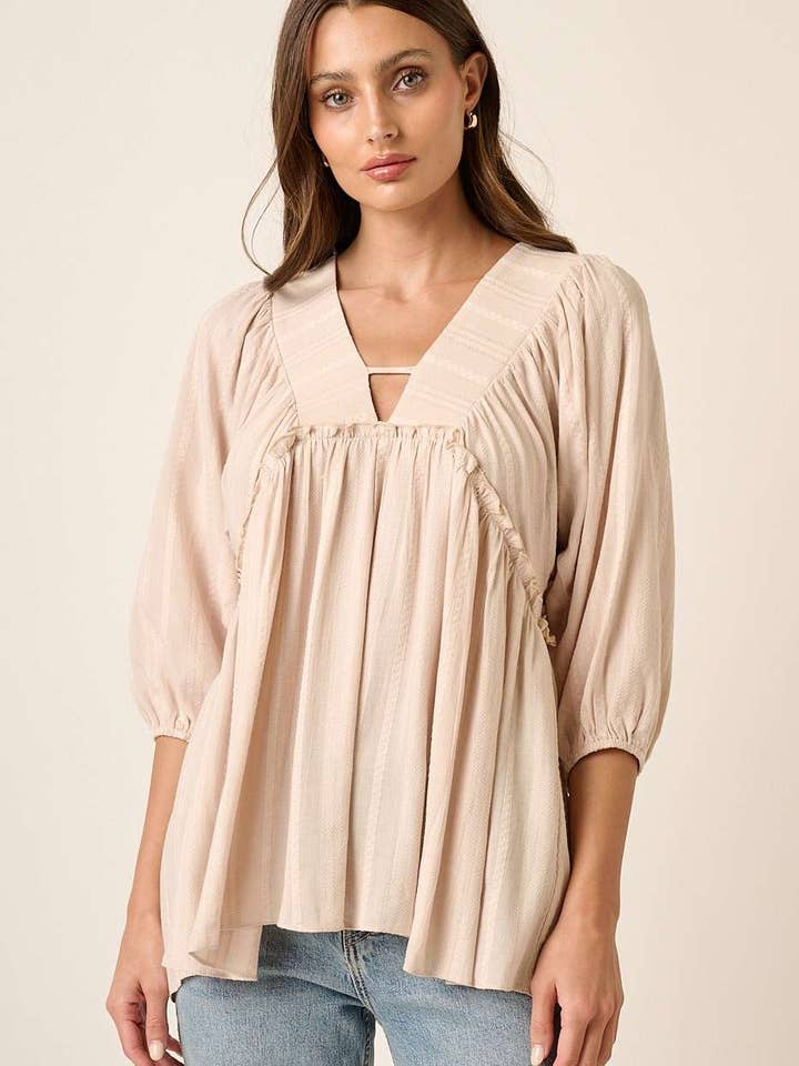 mittoshop - Wholesale Blouse - Women's - H14564-STRIPE TEXTURE PUFF SLEEVE BABYDOLL TOP4