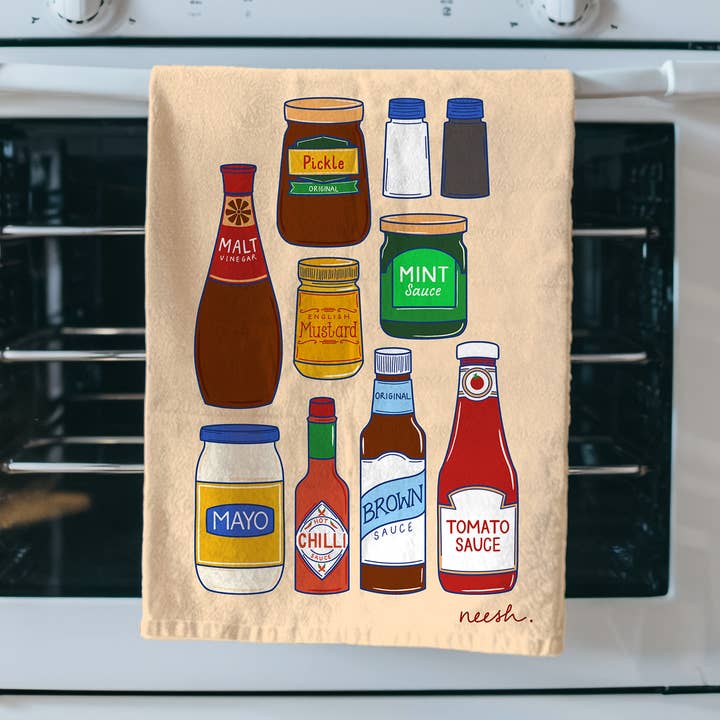 Neesh Home – wholesale Tea towel – Table Sauces Tea Towel | Food | Kitchen Decor | Condiments0