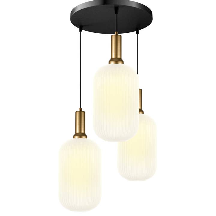 Eclipse Lighting - Wholesale Chandelier/Hanging Light - XL Amber Ribbed Glass Multi Pendant Light for Stairs, Mid-Century Modern Custom made Chandelier Light for Architects and Interior Designers9