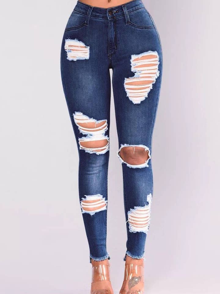 Natalia Skinny Ripped Jeans - marinblå för wholesale av Lenawee Moda