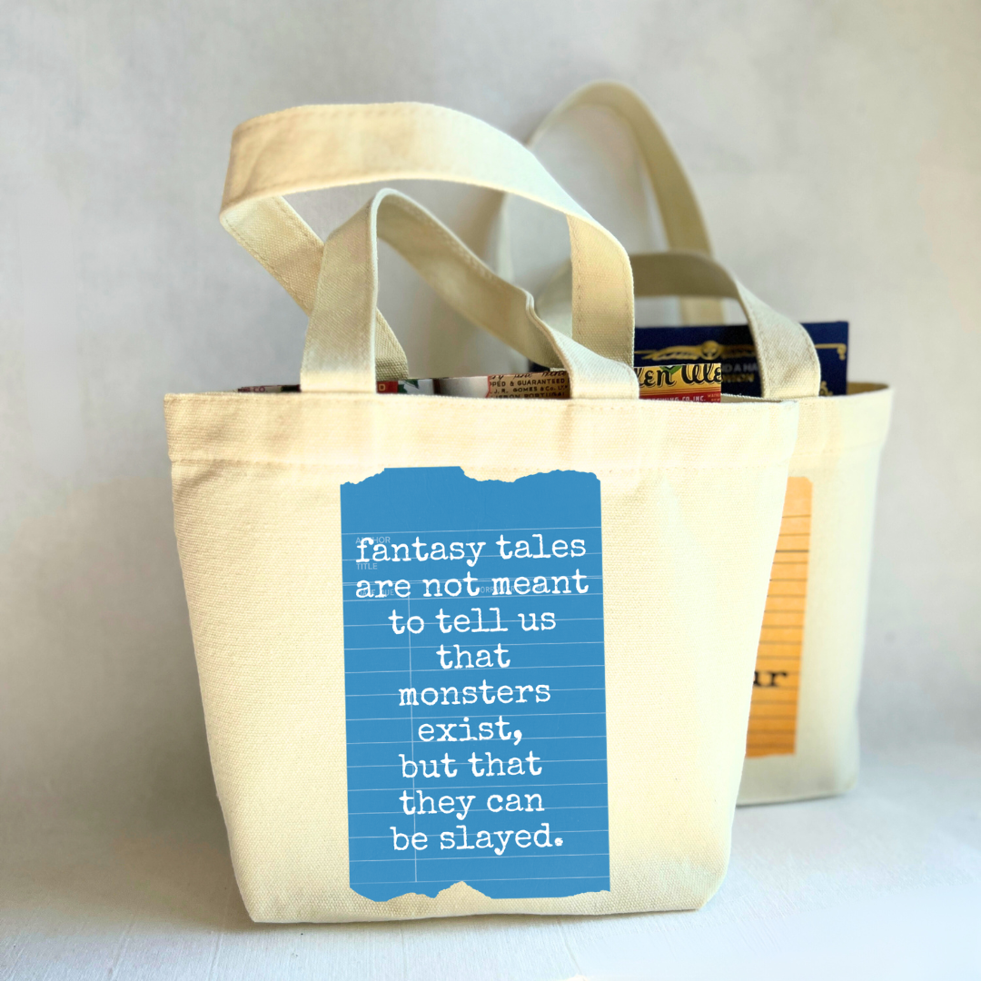 Pretty Clever Words - Wholesale Tote Bag - Unisex - Canvas Mini Tote Bag - Fantasy Tales Teach Us Library Card0