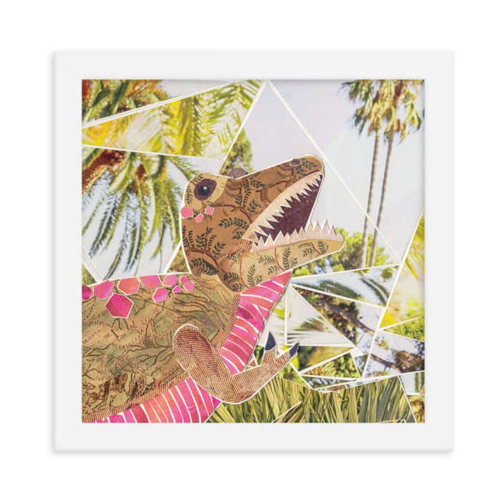 T-rex Dinosaur Framed Collage Art Nursery Print for wholesale by more the merrlier