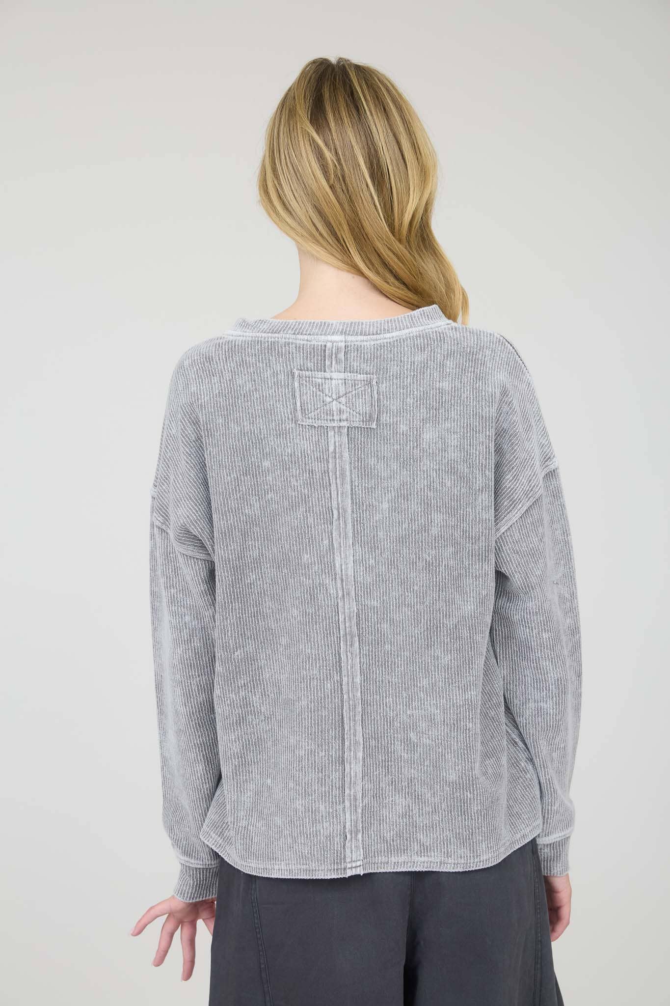 J.O.A - Vente Haut en maille – femme - Haut en maille côtelée à manches longues avec détail de poche délavée13