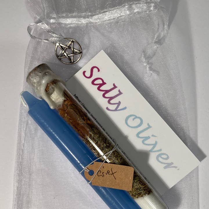 Grief Spell Set, hekserij, spreuk tube en kaars voor wholesale door Sally Oliver