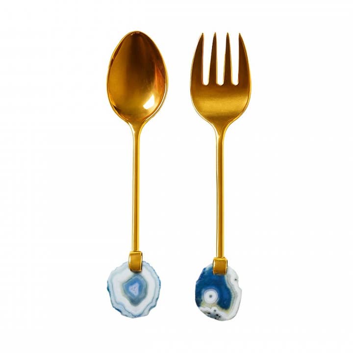 Guldpläterade salladsbestick med blå agatsten för wholesale av AULICA