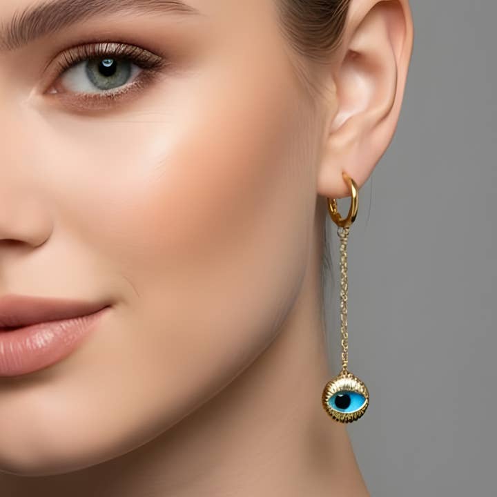 18K goud vergulde oorbellen met een beschermend oog amulet voor wholesale door PHOEBE´S