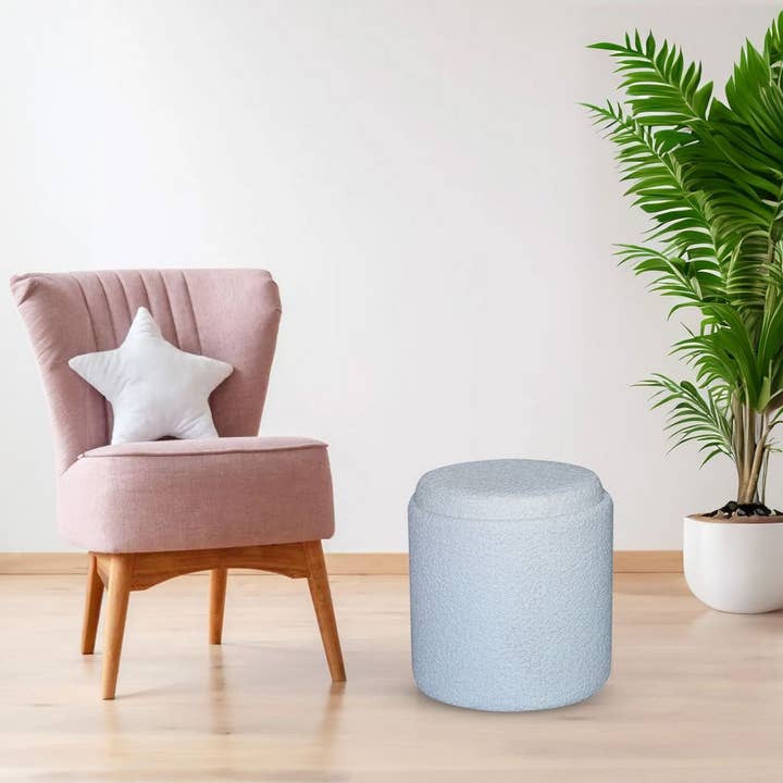 Aria Home - Vendita all'ingrosso Poggiapiedi - Collezione di Pouf con Vassoio in Boucle Aria Home, Nero, 1 Pezzo, 43 x 38 x 38 cm5