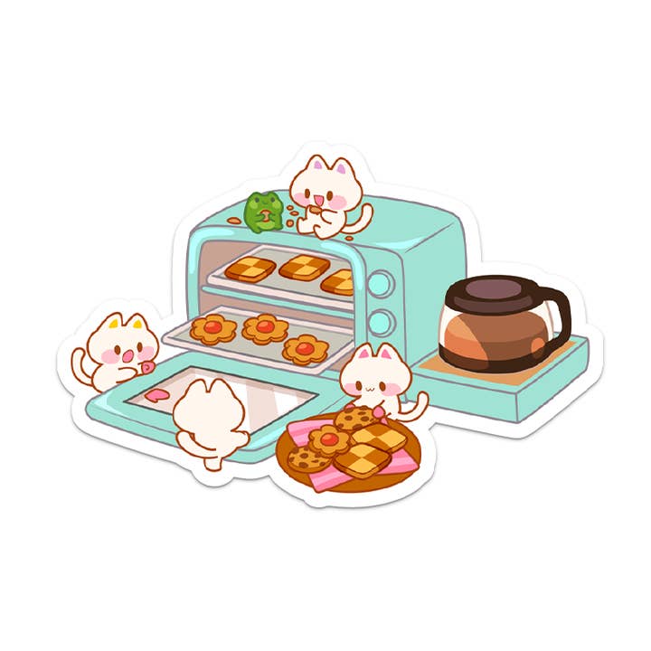 Wasserdichter Vinyl-Aufkleber Katze und Toaster für den Großhandel von Meowashi Studio