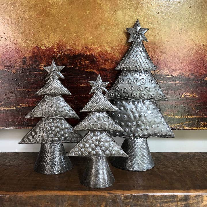 Haiti Fair Trade~ It's Cactus - Wholesale Christmas Decoration - Metal Christmas Trees, Set of 3, Holiday Table Decor 7"-11"