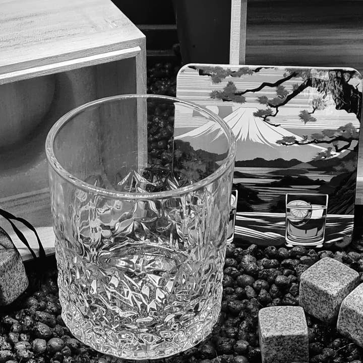 Sostraw & SmartThings - Wholesale Cocktail/Liquor Glass - Japanese Glass - Gift Box + Granite Ice Cubes + Coaster |3295