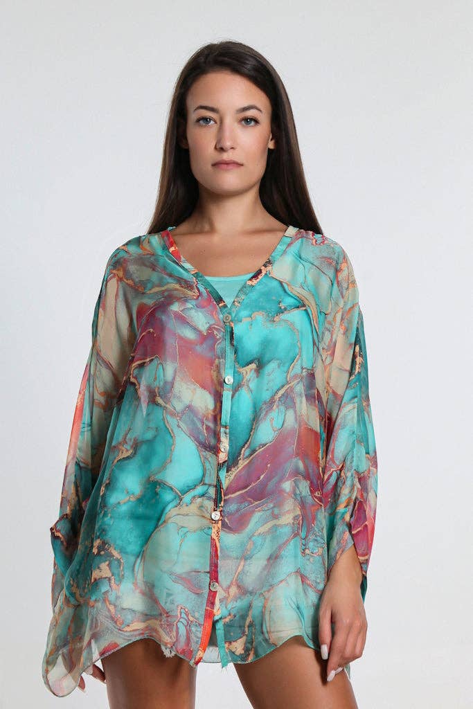 TINA Stephens Italy/Tees By Tina – Engroshandel Skjorte med buttondown – til kvinder – Rosana Marmor Silke Sheer Bluse m/Tank (BQ240M)13