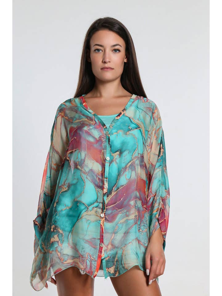 TINA Stephens Italy/Tees By Tina – Engroshandel Skjorte med buttondown – til kvinder – Rosana Marmor Silke Sheer Bluse m/Tank (BQ240M)13