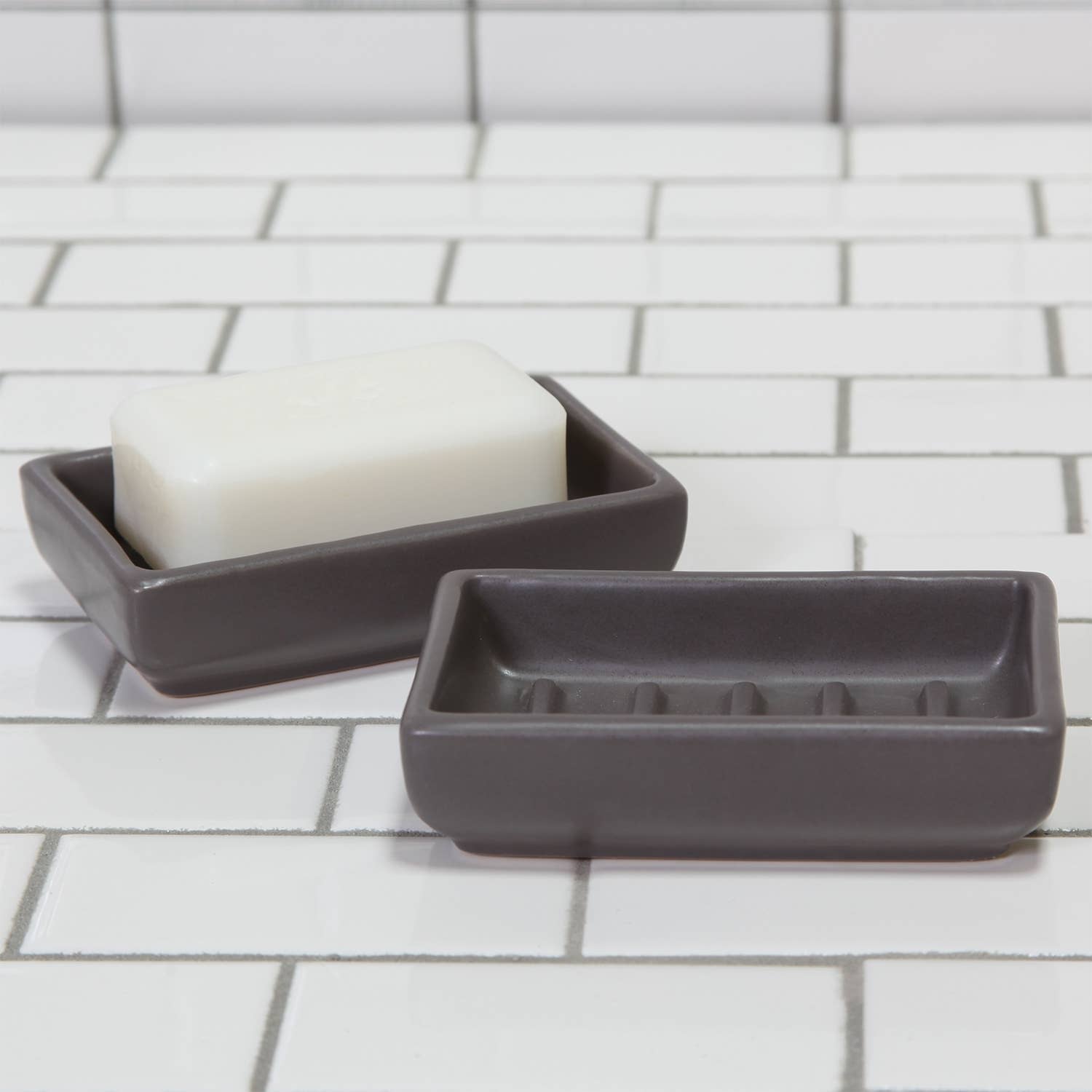 HomArt - Wholesale Bath Soap Dish - Luna Ceramic Soap Dish - Rect - Matte Grey2