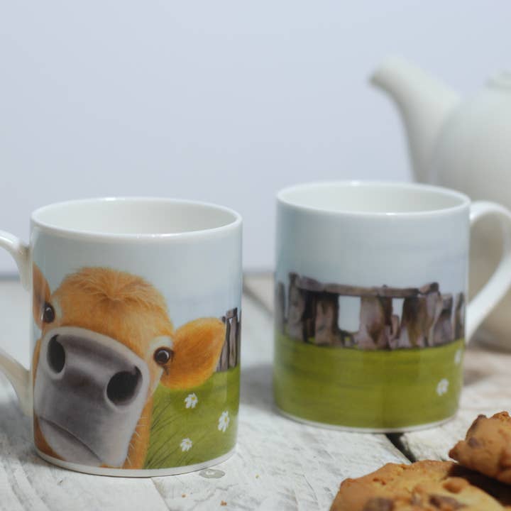 Fin Kina krus 'Moo Selfie at Stonehenge' 280ml krus for engroshandel hos Lucy's Farm