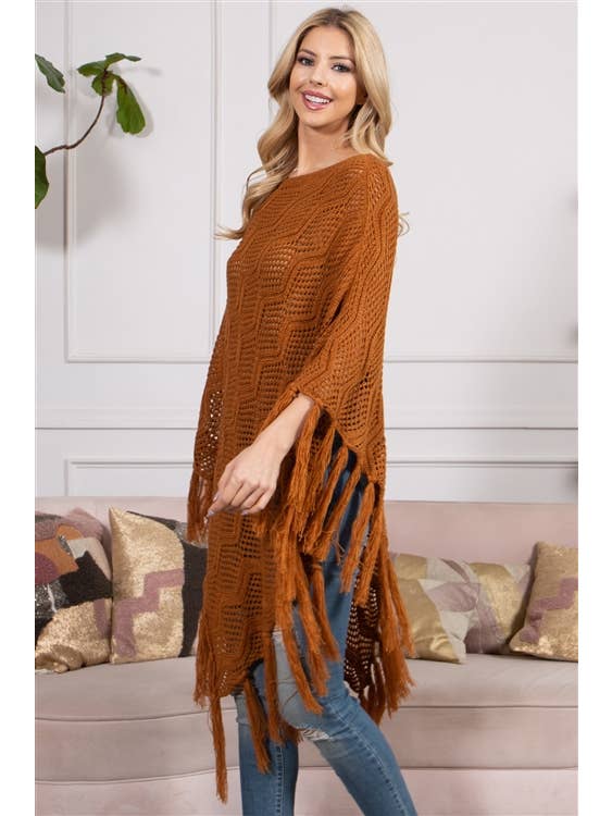 MYS Wholesale Inc - Wholesale Poncho - Women's - Knitted Net Wave Pattern Fringe Tassel Poncho34