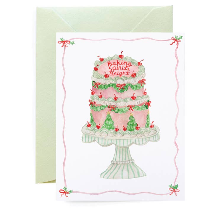 Christmas Cake Baking Spirits Bright Greeting Card for wholesale by Lana's Shop
