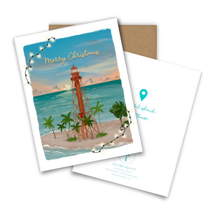 25 Sweetpeas - Wholesale Christmas Card - Sanibel Island Lighthouse Christmas Card