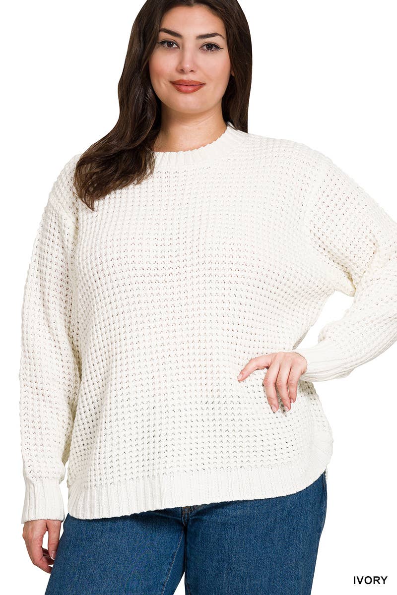 42POPS - Wholesale Knit Sweater - Women's - ",,,,...Plus size Basic Waffle Sweater14