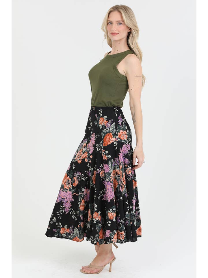 Nostalgia - Wholesale Skirt - Women's - G6200-A900 FLORAL PRINT BIAS CUT MAXI SKIRT