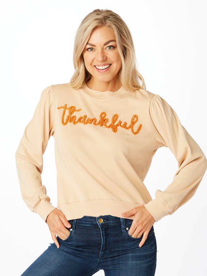 Stewart Simmons - Wholesale Sweatshirt – Women's - The Thankful Glitter Script Long Sleeve0