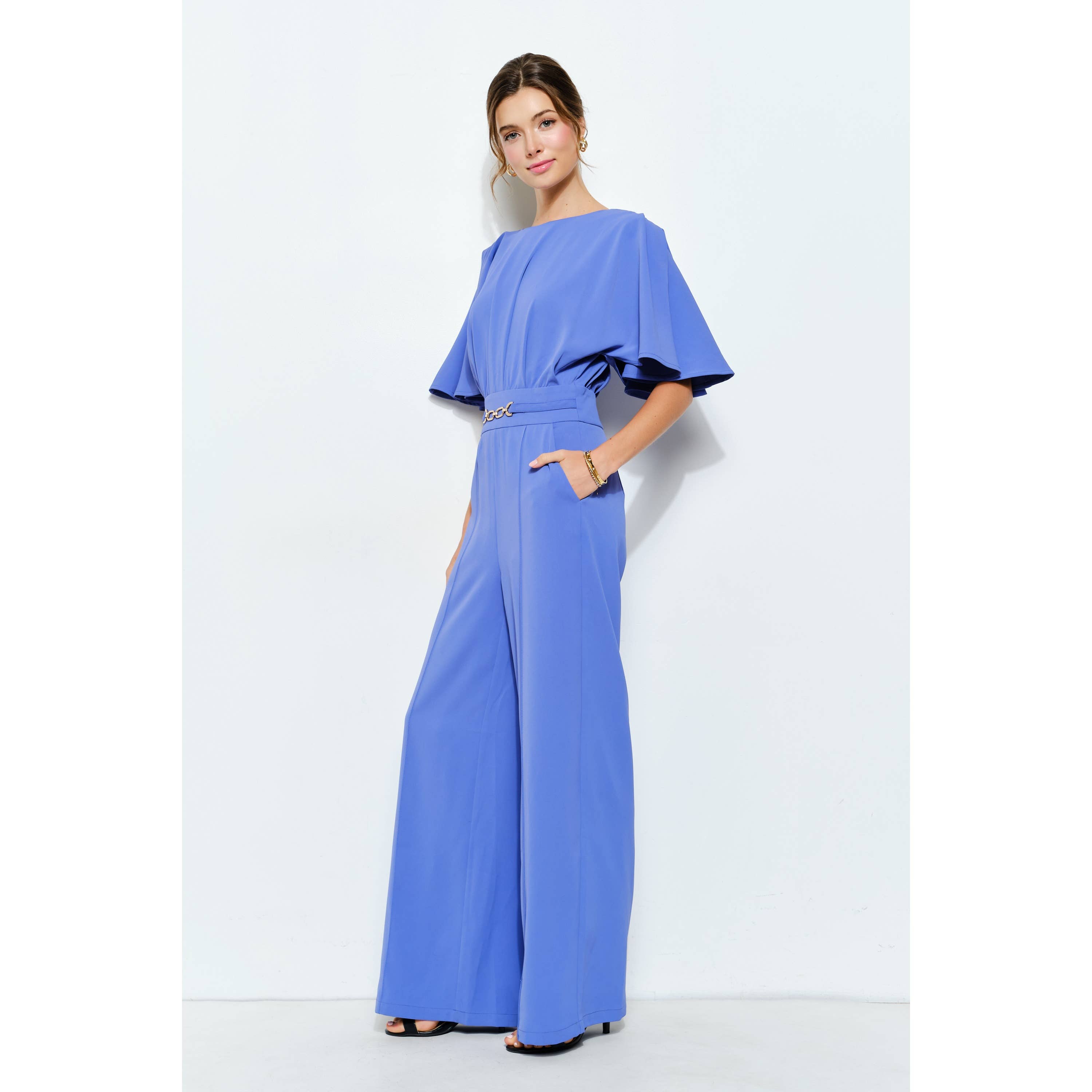 INA - Wholesale Romper - Women's - Flutter Kimino Sleeve Buckle Detail Wide Jumpsuit19