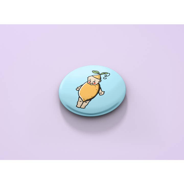Lemon Kewpie Button Badge for wholesale by Betty Ratbag