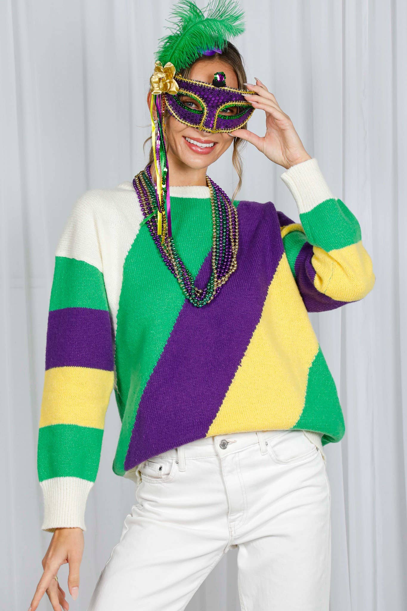 Multi Camisola de malha Mardi Gras Color Block VT60708A para venda a revendedores na Faire7