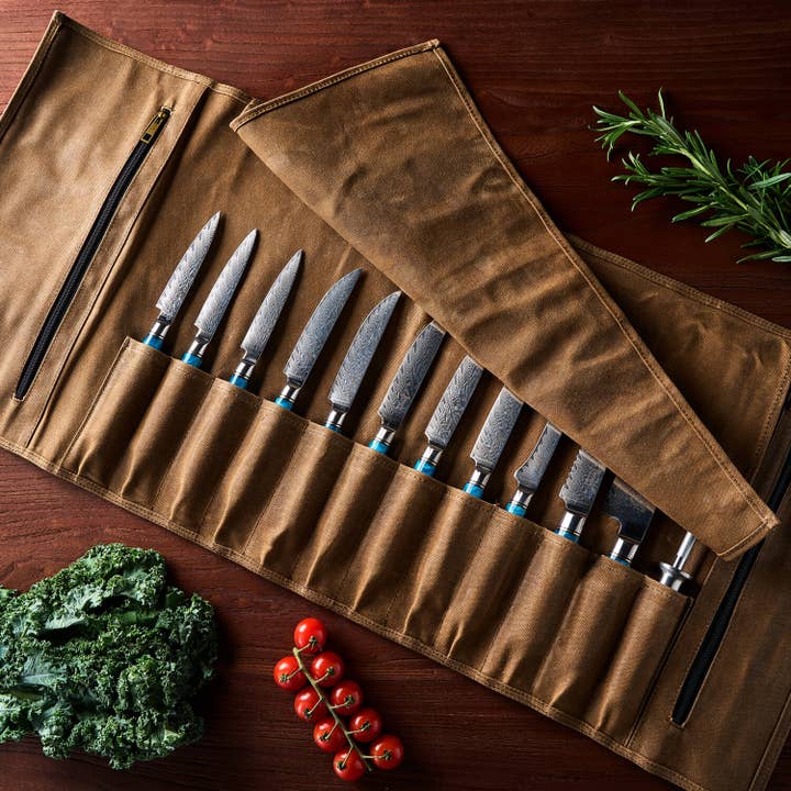 Senken Knives – wholesale Knife storage – Leather Oil-Waxed Chef Knife Roll Bag with Shoulder Strap6