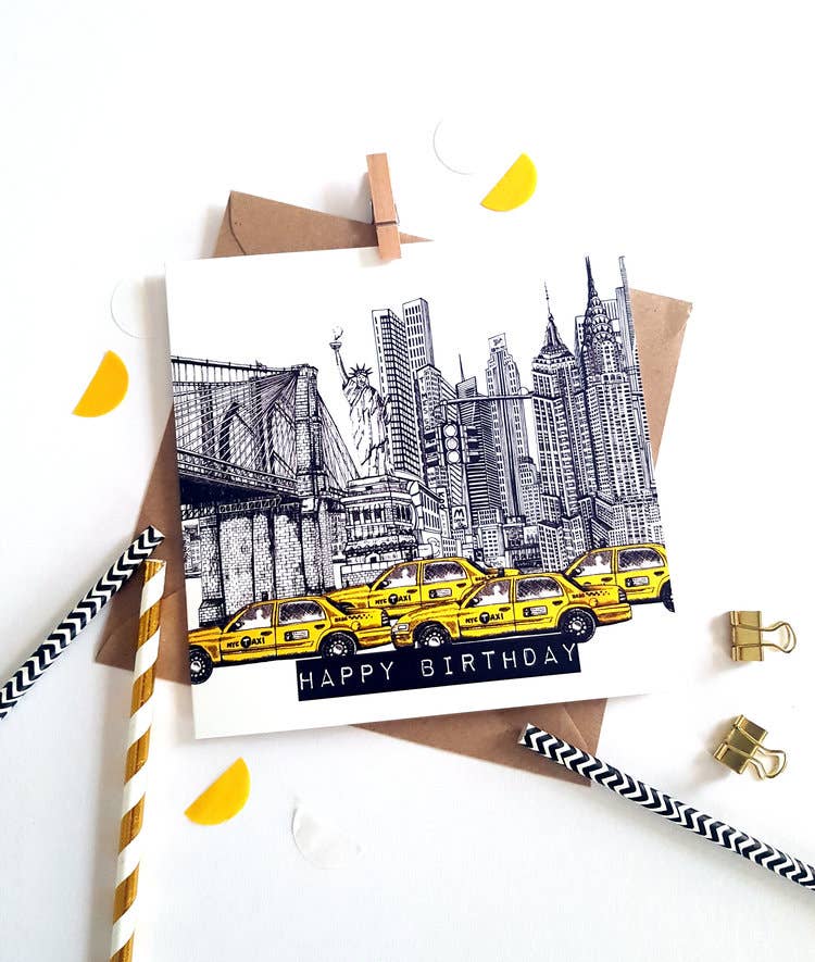 Katie Clement Illustration - Vendita all'ingrosso Biglietti di auguri - Biglietto di compleanno con skyline di New York4