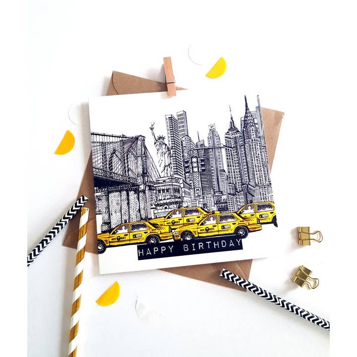 Katie Clement Illustration - Vendita all'ingrosso Biglietti di auguri - Biglietto di compleanno con skyline di New York4