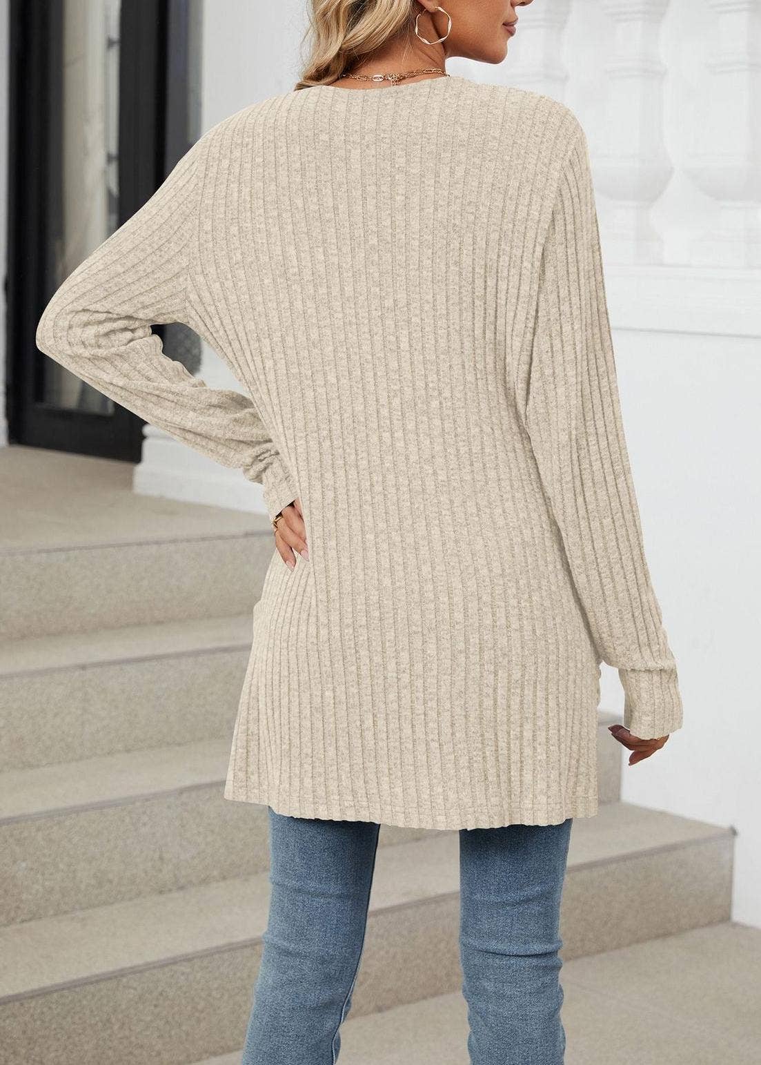 FULL TIME PURCHASE - Vente Cardigan – femme - Gilet en maille uni à manches longues avec poches17