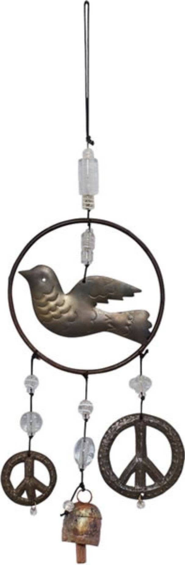 Moksha Imports - Wholesale Wind Chime - Let There Be Peace/Dove & Peace Symbol/Beads & Bell0