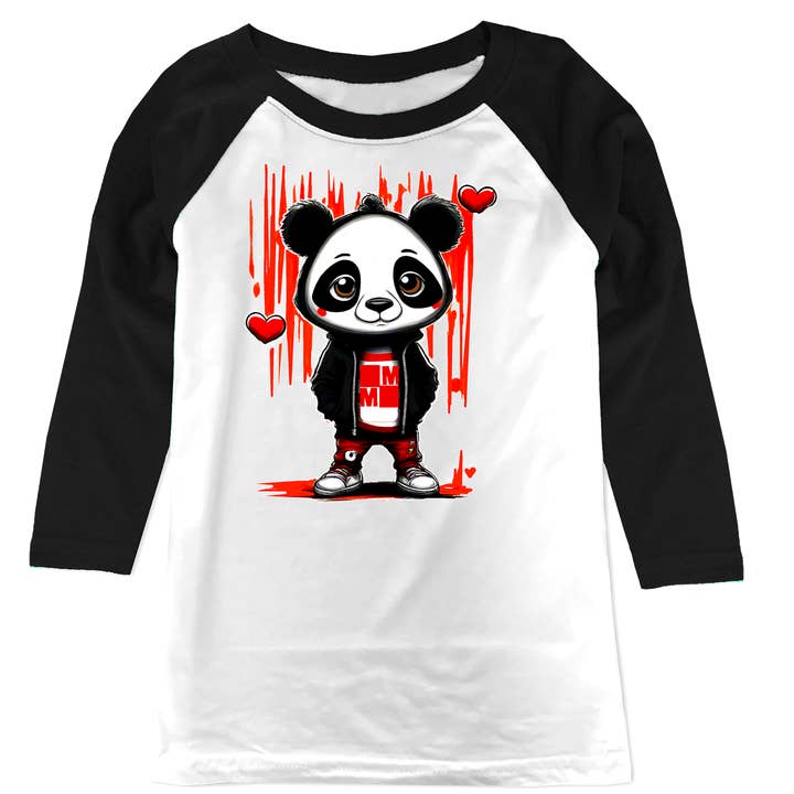 Panda Raglan, W/B (småbarn, ungdom, vuxen) för wholesale av Micro Me
