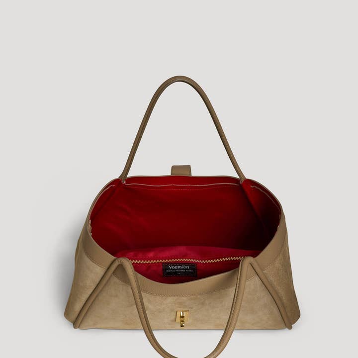 Prestige Milano - Wholesale Tote Bag - Women's - Borsa Mayfair in camoscio taupe e pelle Togo5