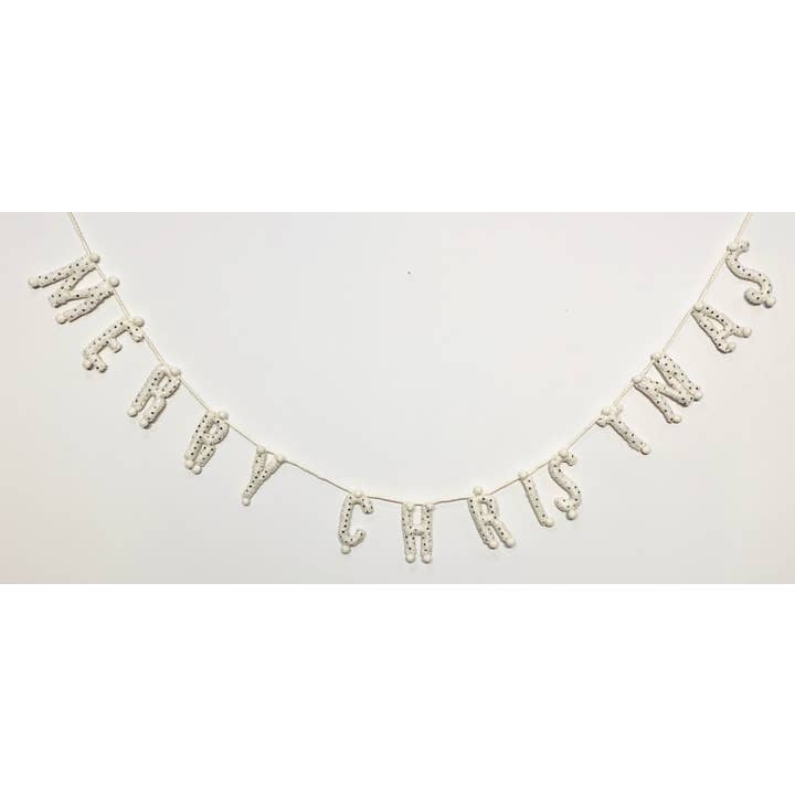 Giftsland - Wholesale Bunting/garland - 4.2ft Felt garland, MERRY CHRISTMAS Cream w beads stitched