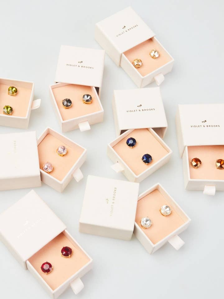 Casey Round Crystal Post Earrings for wholesale by Violet & Brooks