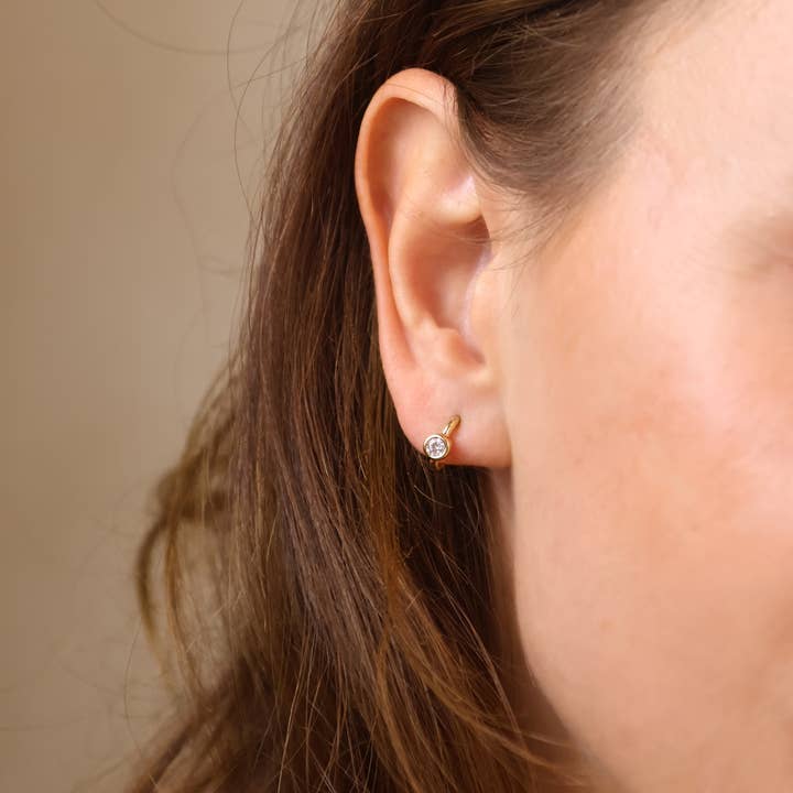 GoldFi - Wholesale Hoop Earrings - 18k Gold Filled Solitaire Bezel CZ C-Hoop Earrings
