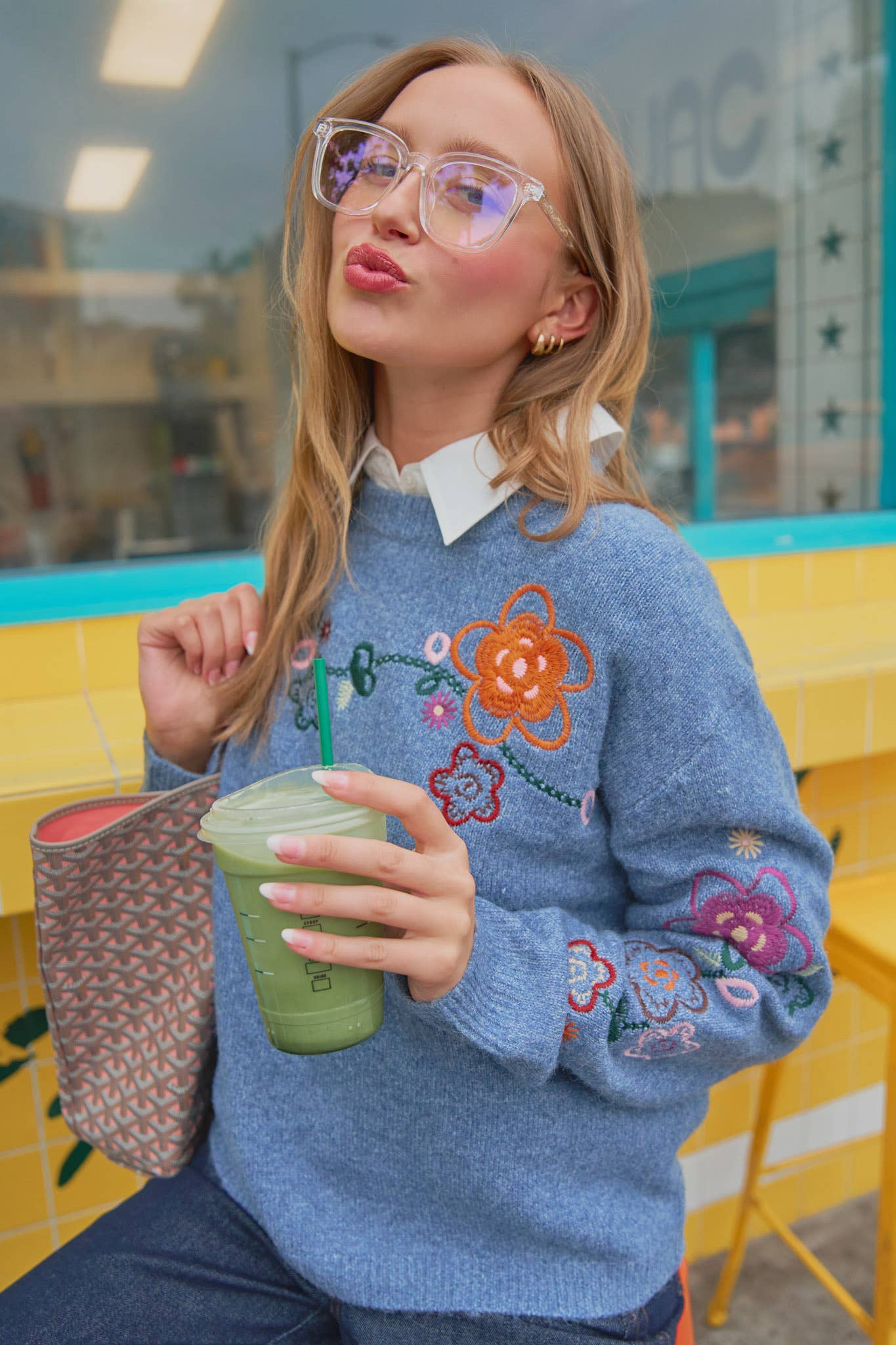 &MERCI - Wholesale Knit Sweater - Women's - FLORAL EMBROIDERY PULLOVER SWEATER MSW1096323