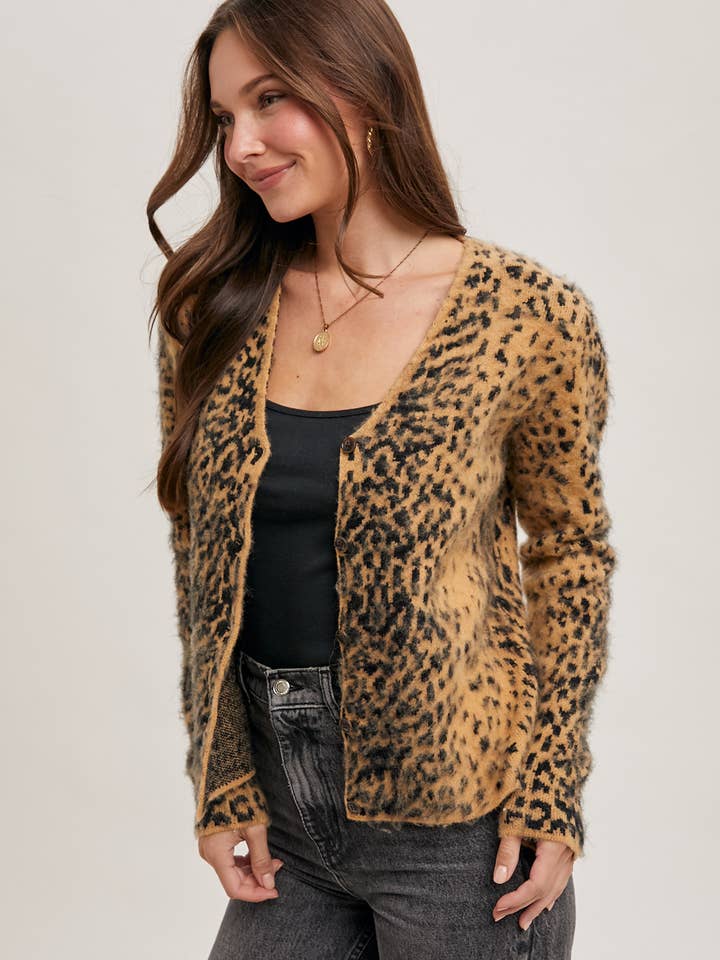 Bluivy - Wholesale Cardigan - Women's - LEOPARD BUTTON DOWN KNIT CARDIGAN