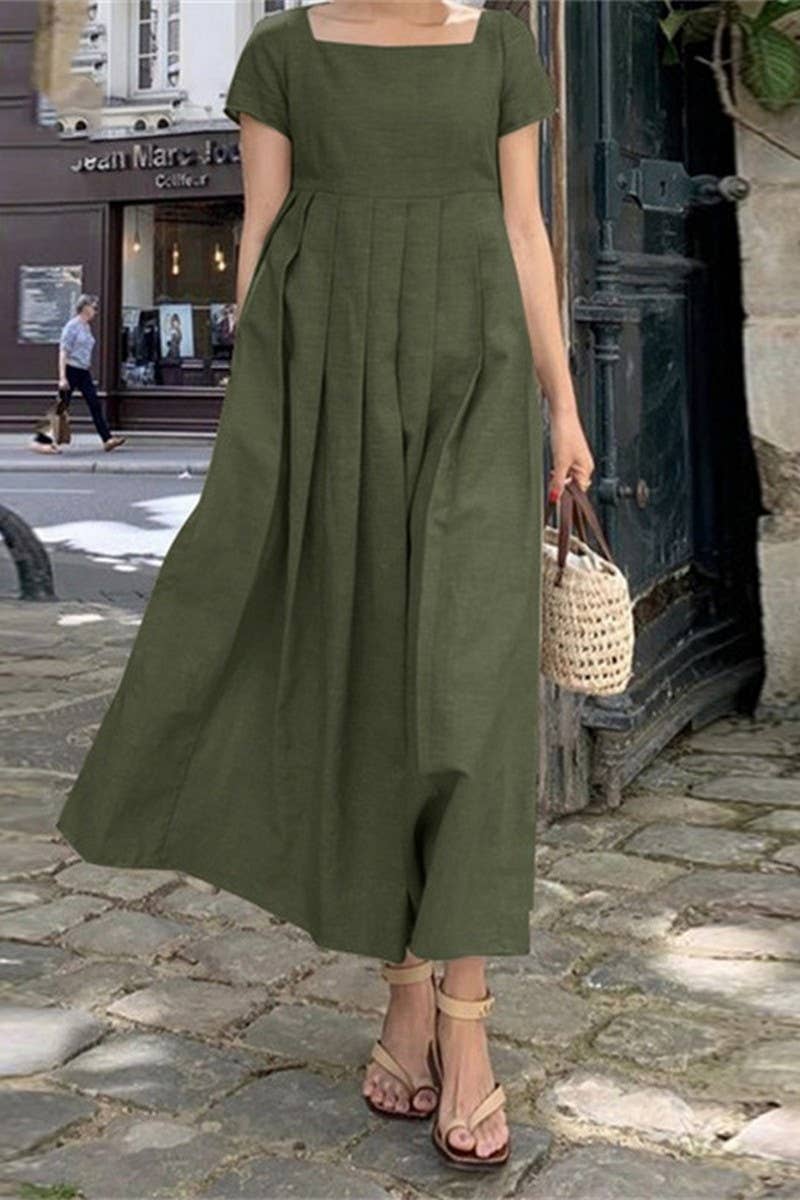 NINEXIS - Wholesale Dress - Women's - CWDMD3157_COTTON AND LINEN  SQUARE NECK LONG DRESS3