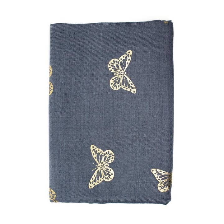 Gray Butterfly Pashmina Shawl for wholesale by Monisha Melwani Jewelry