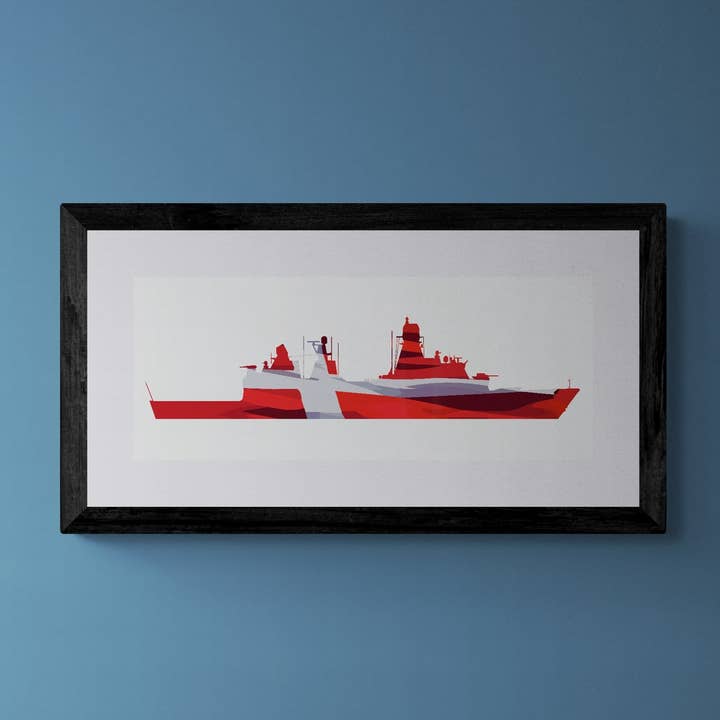 Iver Huitfeldt Class Frigate Danish Flag Print for wholesale by Gillian Jones Designs